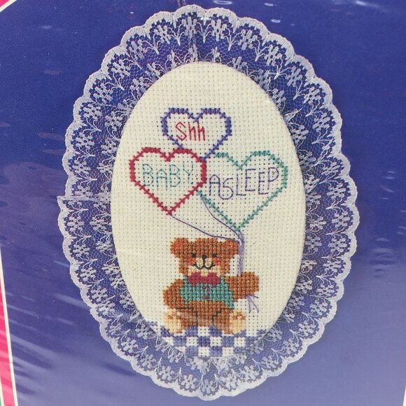 Set of 2 Counted Cross Stitch Kit Lace Ornament Santas List Shh Baby Asleep - Picture 7 of 9